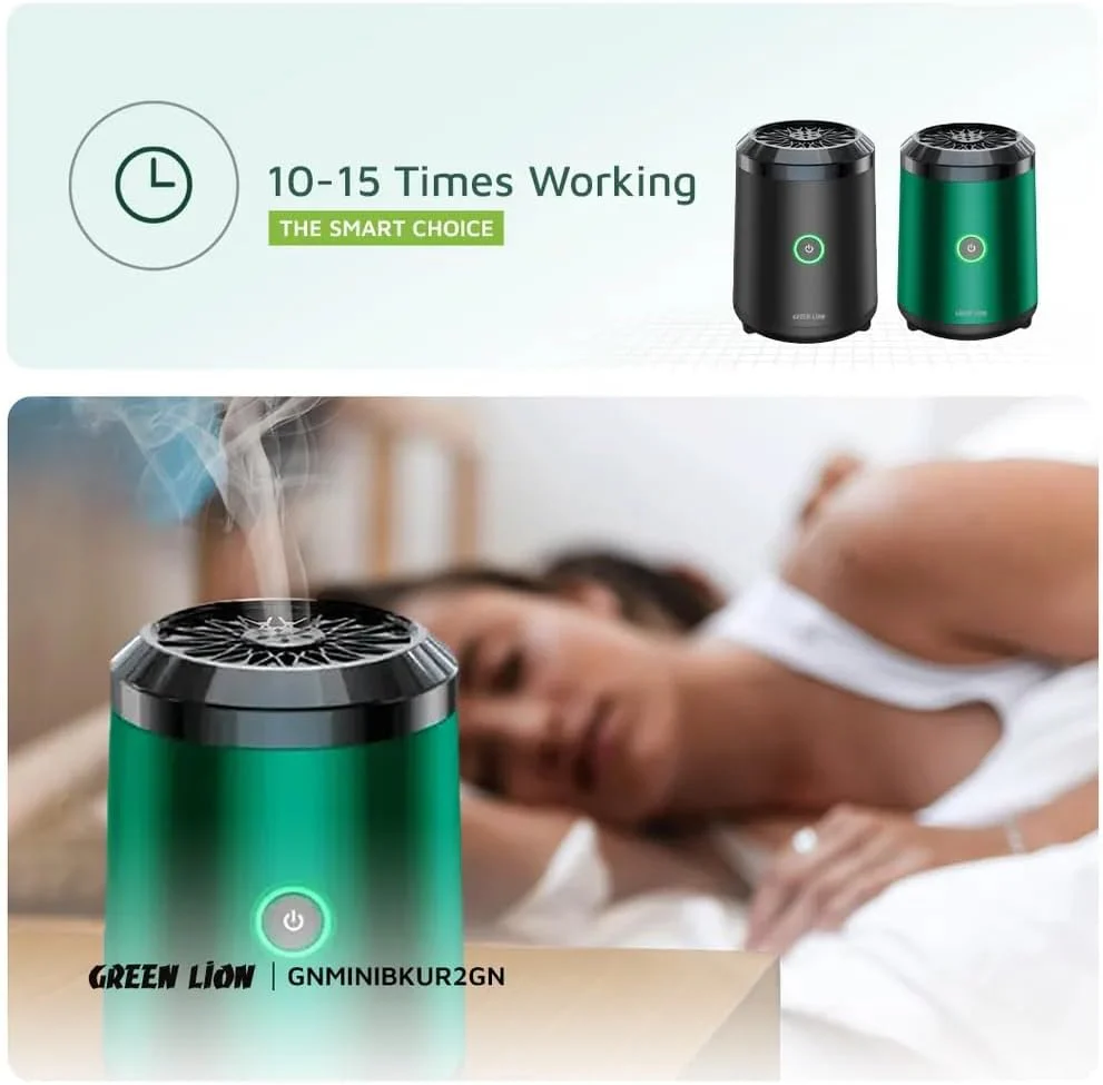Green Lion Mini Bakhour 2 Incense Burner, Auto Off Feature, Type-C Charging, Compact & Portable, 10-15 Times Working Capacity, Accompanied by Fragrance, 2000mAh Battery (Green) - Image 3