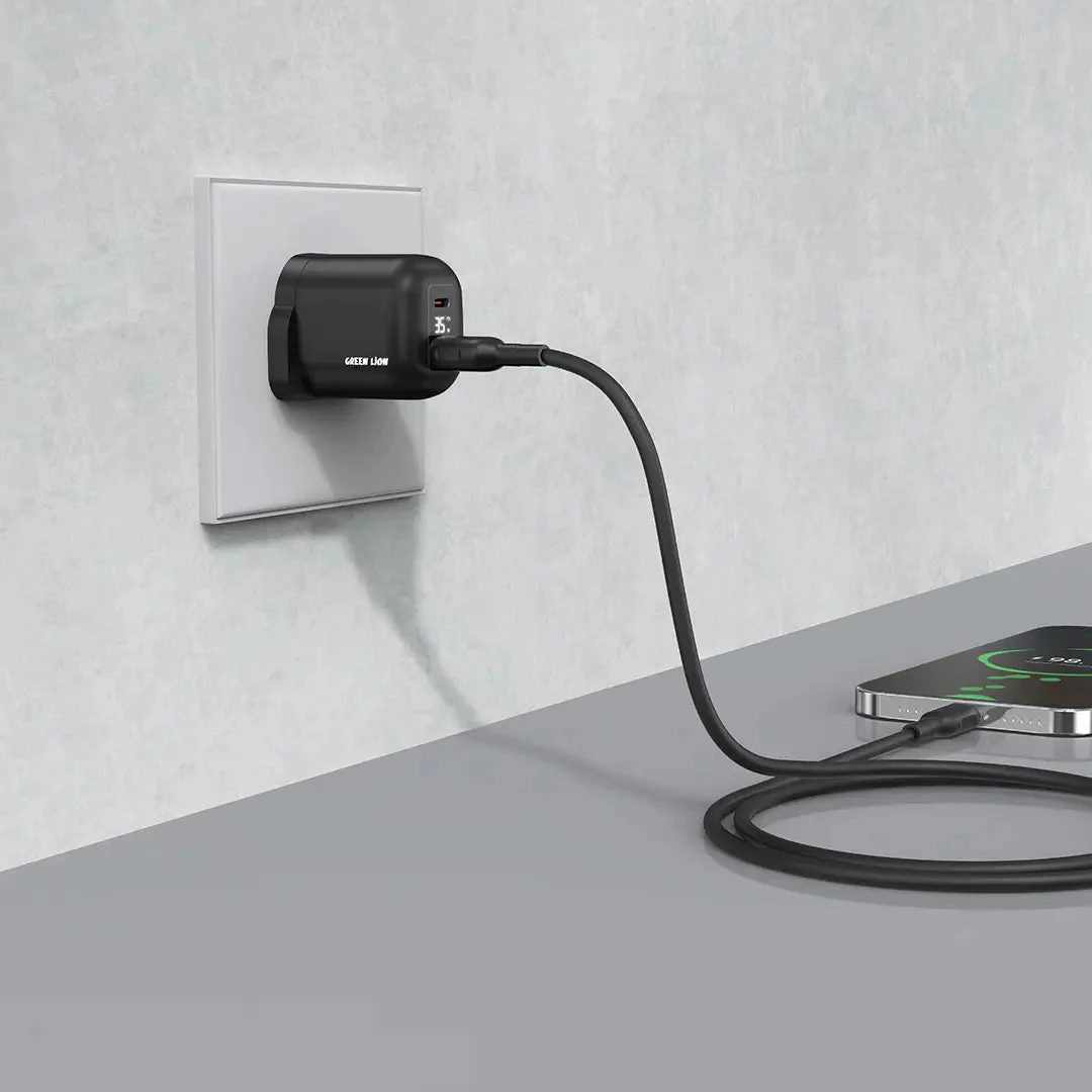 Green Lion Q- Series Uk Plug Gan Charger Usb-C&A Port Pd35W+ Qc3.0 with Real Time Display - Black - Image 2
