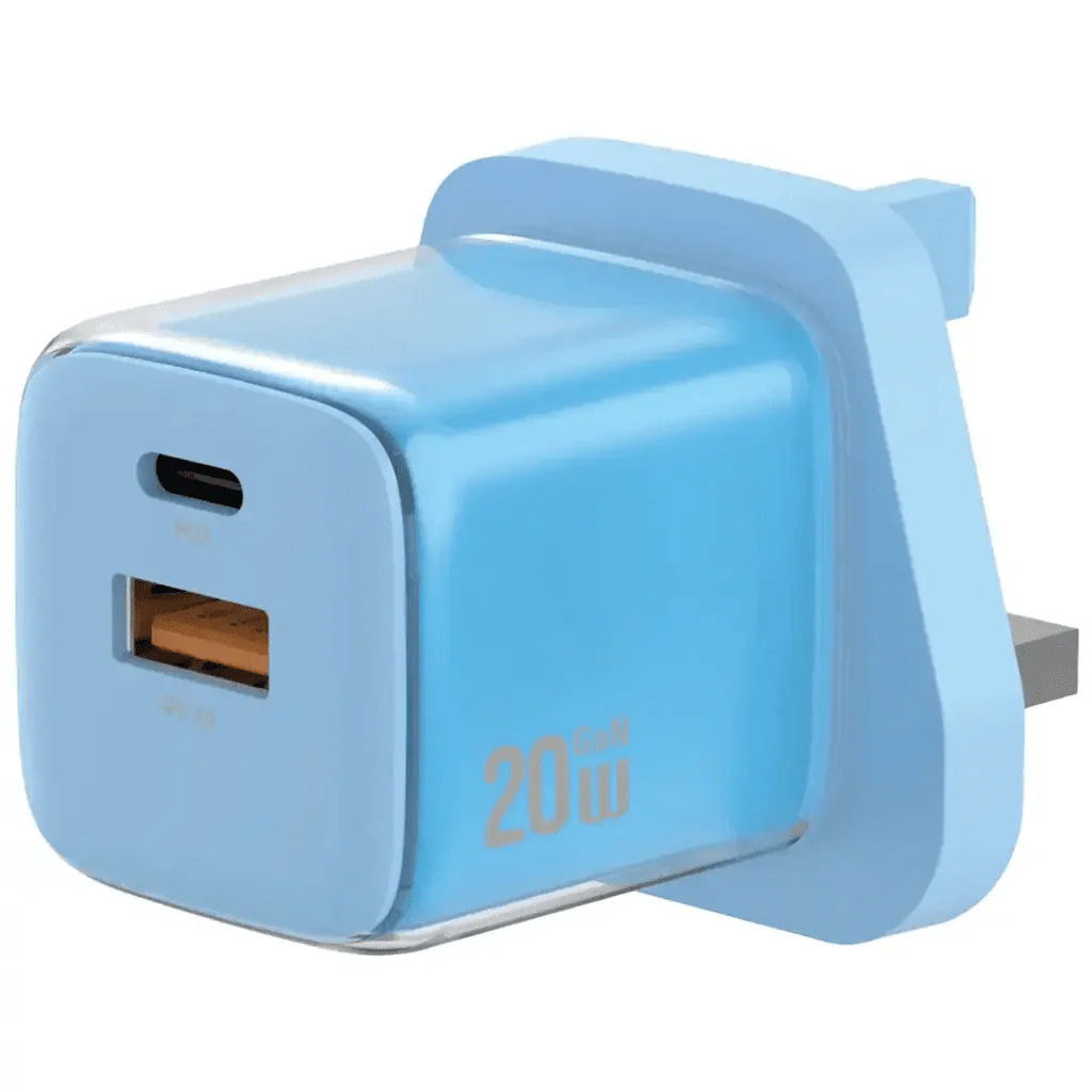 Green Lion Reva Dual Port Wall Charger 20W PD Fast Charge, QC 3.0 18W, Blue