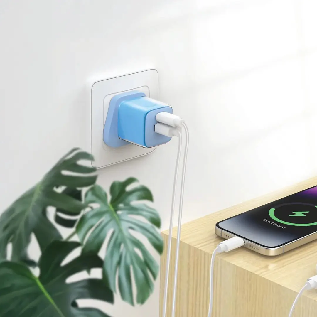 Green Lion Reva Dual Port Wall Charger 20W PD Fast Charge, QC 3.0 18W, Blue - Image 2