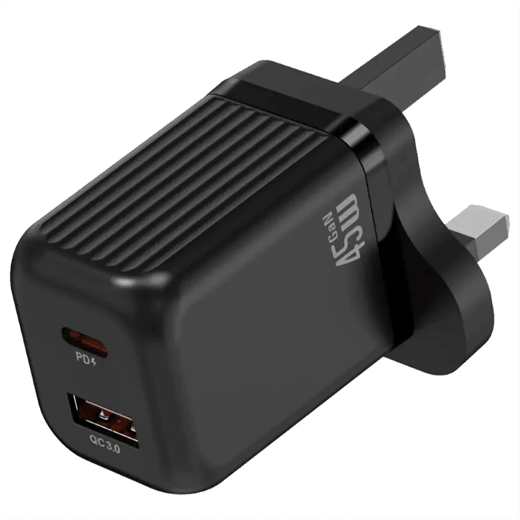Green Lion Ultra Compact GaN 45W Wall Charger with 1m USB-C to USB-C Cable, QC3.0 Port - Black - Image 2