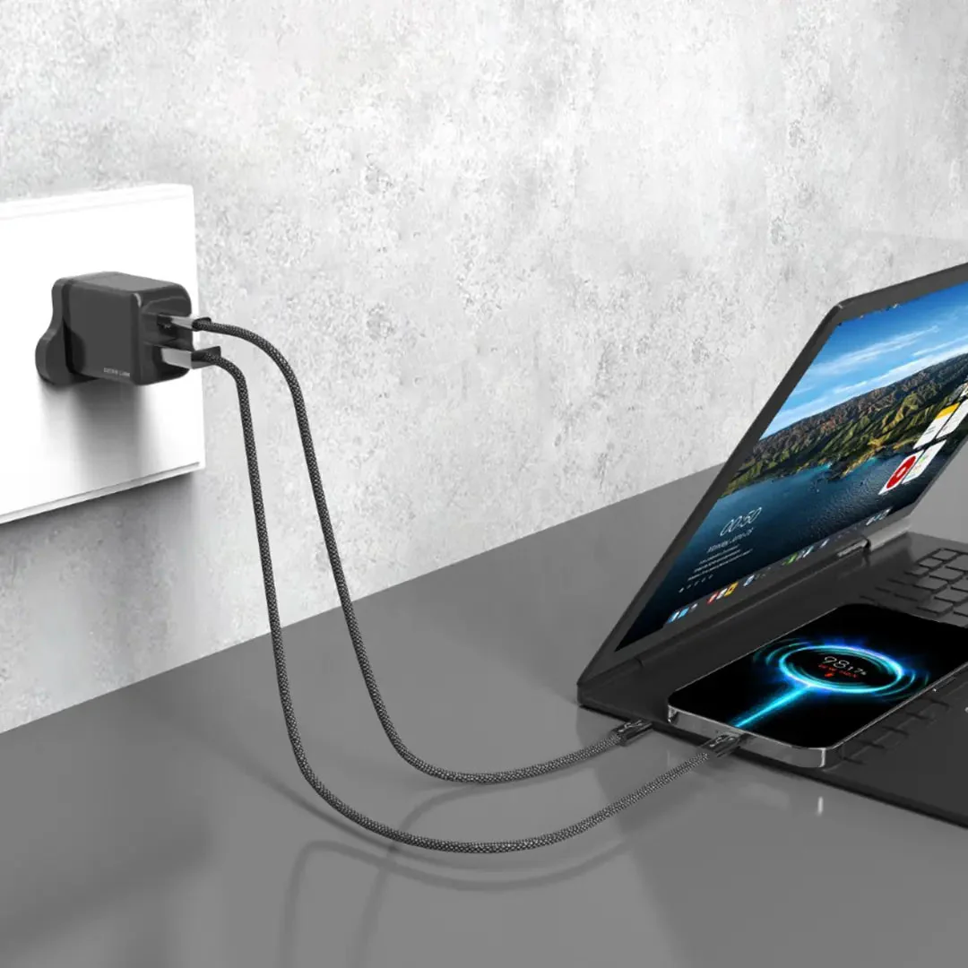 Green Lion Ultra Compact GaN 45W Wall Charger with 1m USB-C to USB-C Cable, QC3.0 Port - Black - Image 3
