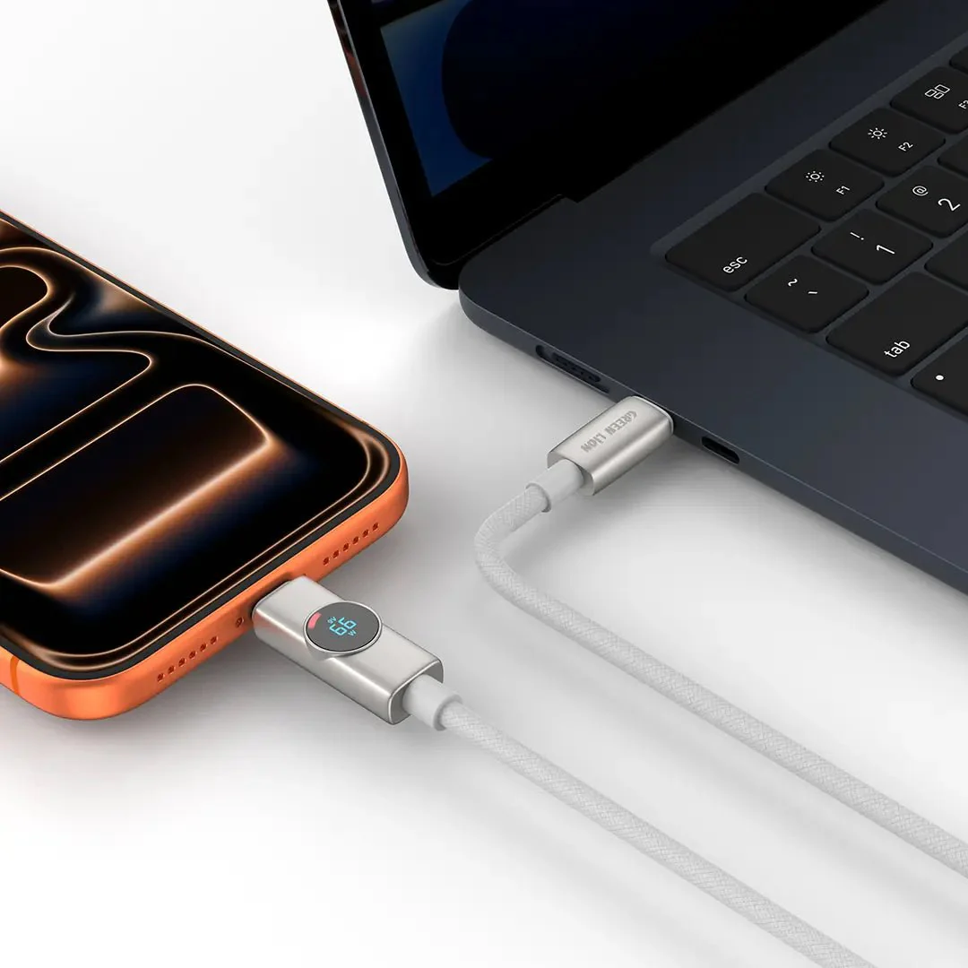 Green Lion Volt Display USB-C to USB-C Nylon Braided Cable 1m Length, 100W - Titanium - Image 3