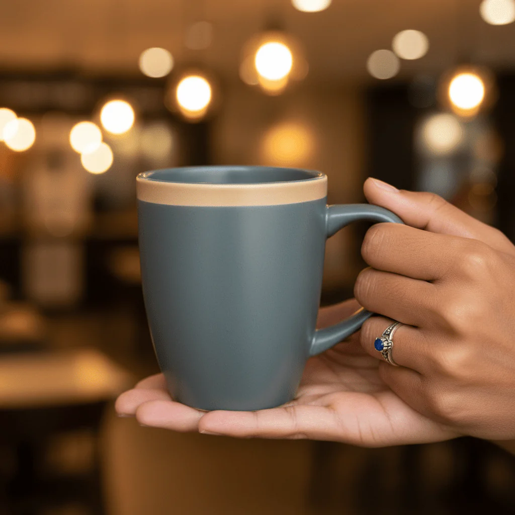 Matte Grey Ceramic Mug with Elegant Handle — 300ml - Image 4