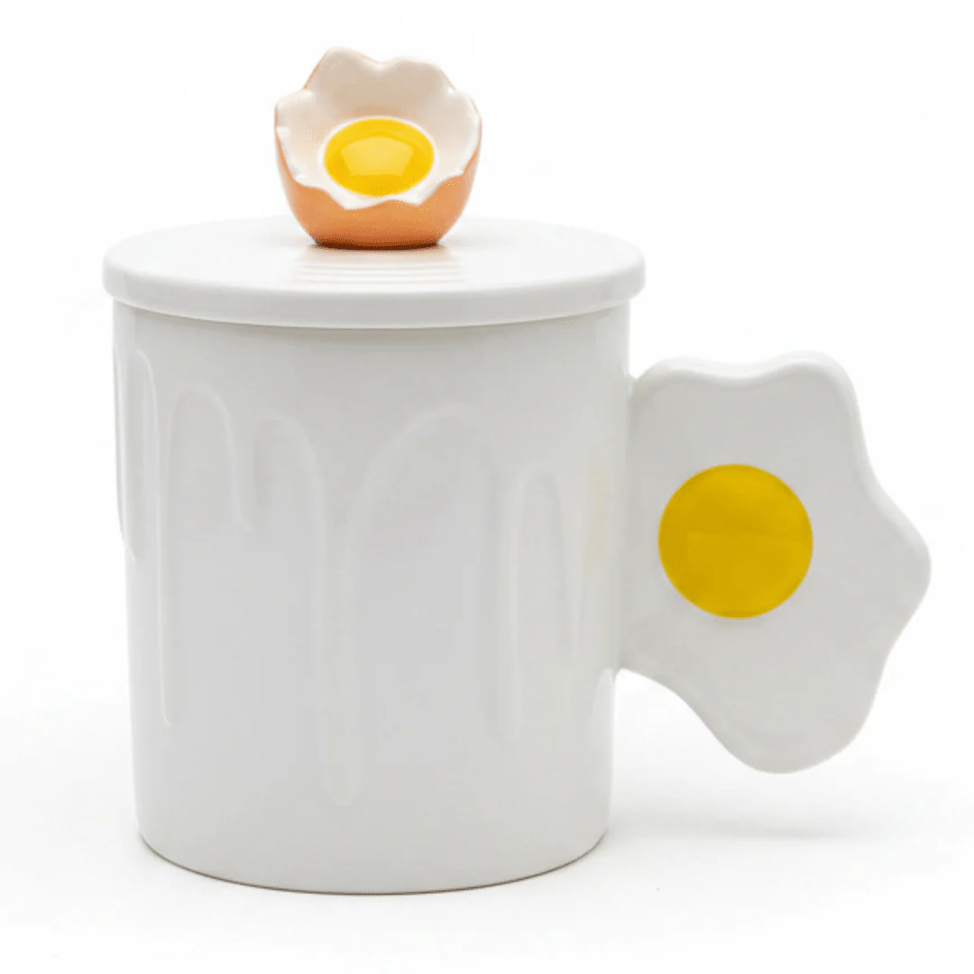 Daisy Ceramic Mug With Lid  — Elegant Embossed Design | 350ml