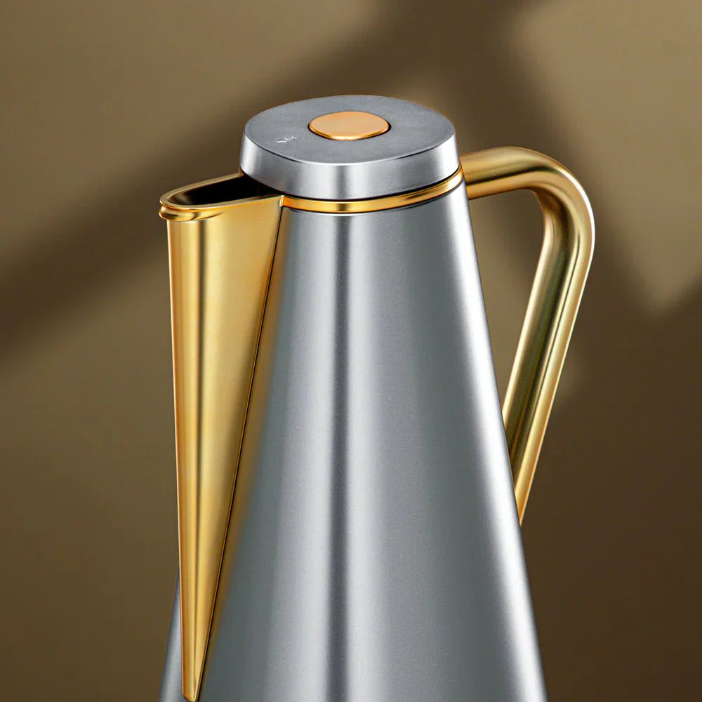 Almarjan Vacuum Flask Set 0.7L + 1L Matt Nickel & Matt Gold - Image 2