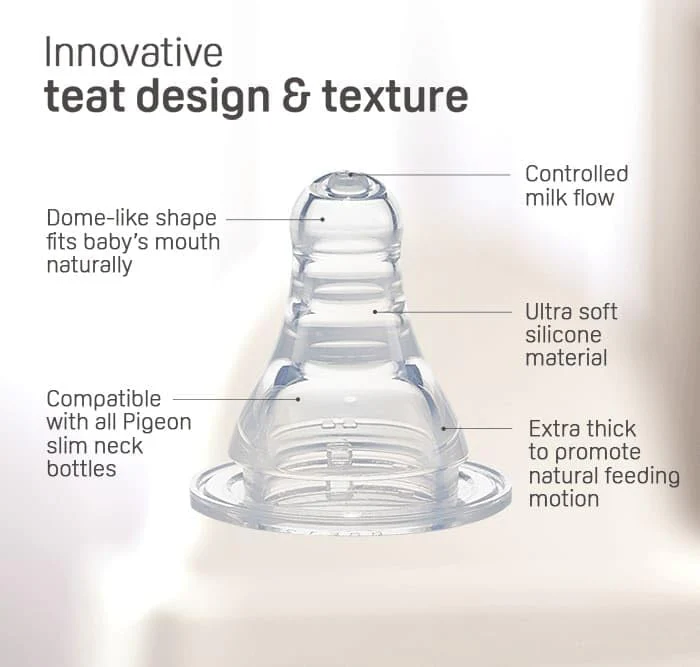 Pigeon Slim Neck Glass Feeding Bottle, White Cap, Ultra Soft Silicone Nipple, Anti-Colic, Durable & Long Lasting, BPA & BPS Free, Assorted/Clear, 120ml - Image 3