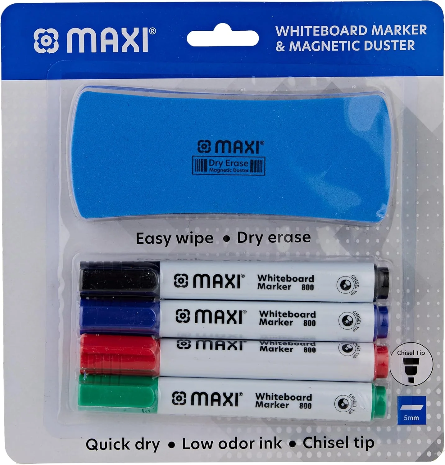 Maxi Whiteboard Marker Set with Magnetic Duster – 4 Colours