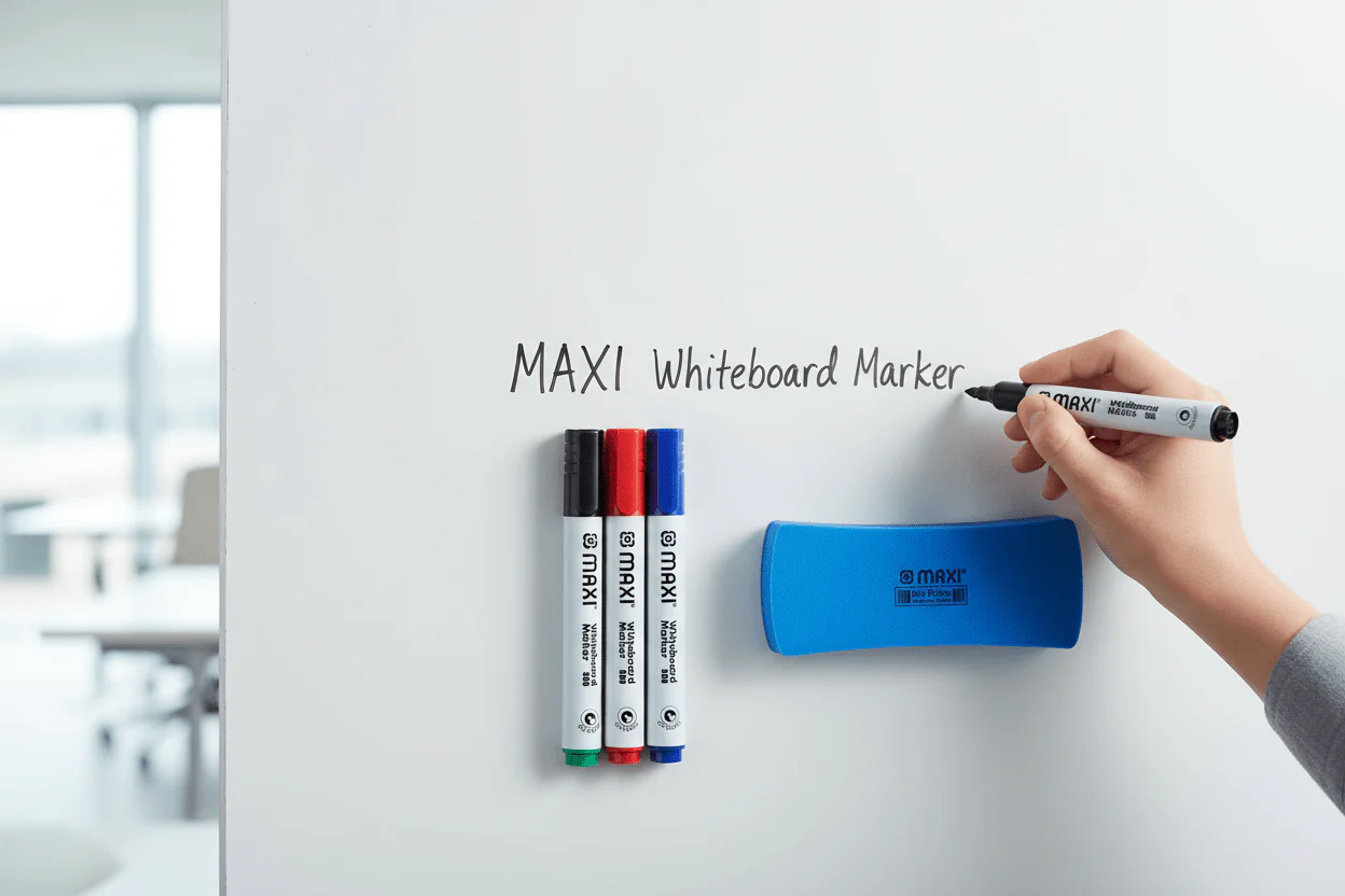 Maxi Whiteboard Marker Set with Magnetic Duster – 4 Colours - Image 3