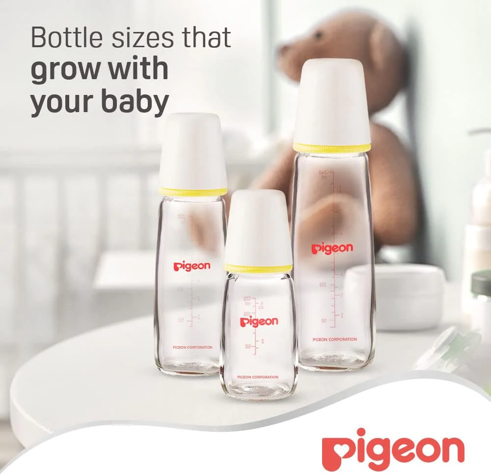 Pigeon Slim Neck Glass Feeding Bottle, White Cap, Ultra-Soft Silicone, Anti-Colic, Bpa & Bps Free, 200Ml, Multicolor - Image 2