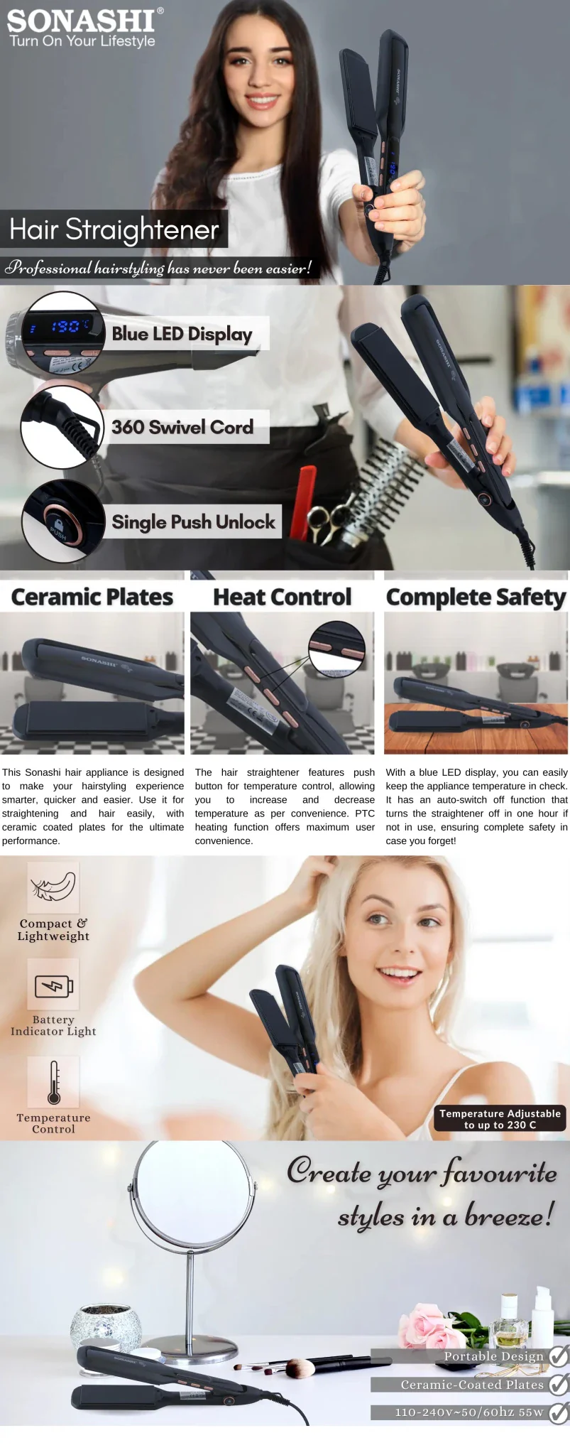 Sonashi Hair Straightener SHS-2081 Black - Image 4