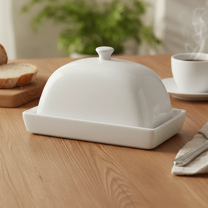 Symphony Elegant Rectangular White Ceramic Butter Dish - Image 2