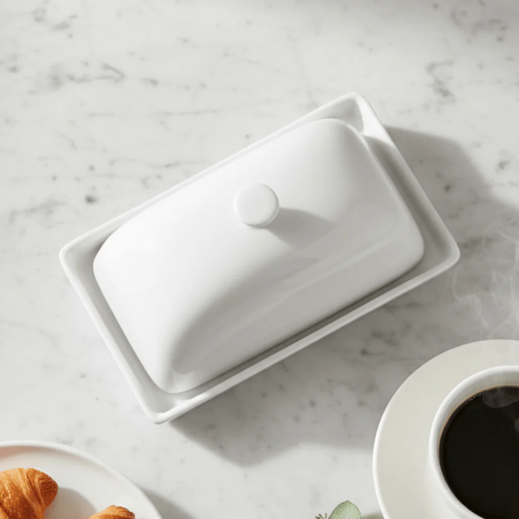 Symphony Elegant Rectangular White Ceramic Butter Dish - Image 3