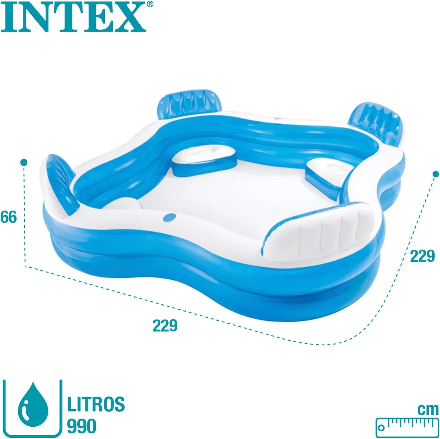 Intex Swim Center Family Lounge Pool – Blue & White | 229 x 229 x 66 cm - Image 3