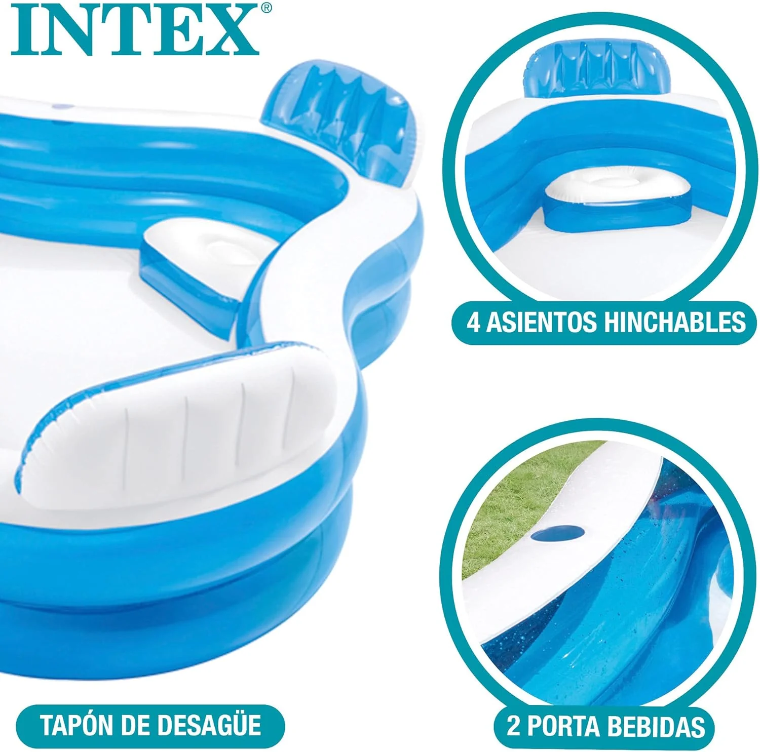 Intex Swim Center Family Lounge Pool – Blue & White | 229 x 229 x 66 cm - Image 4