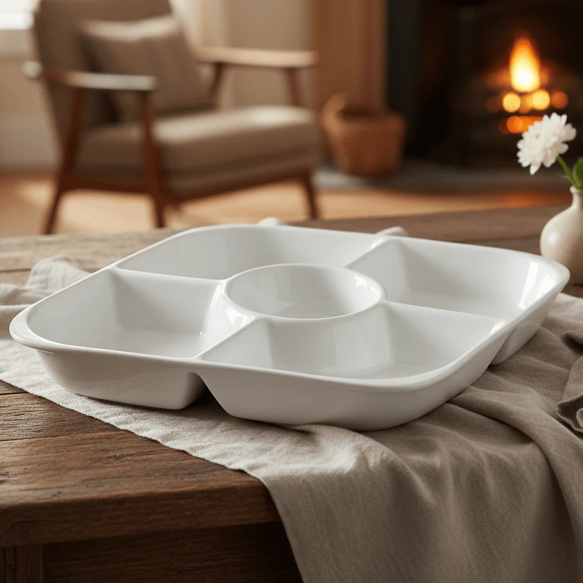 Symphony Collection – 37 cm White Ceramic Five-Section Square Plate - Image 2