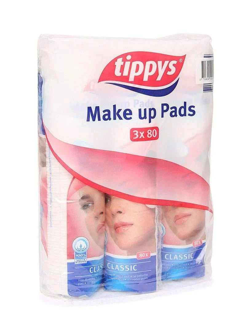 Tippys Classic Cotton Make Up Pads | 3×80 Pcs (240 Total) | 100% Cotton | Soft & Strong | Value Multipack