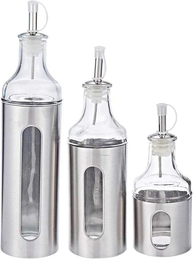Harmony 2724623293622 Or027 3Pieces Oil And Vinegar Bottle Set, Silver, W 28.2 X H 21.2 D 7.0 Cm