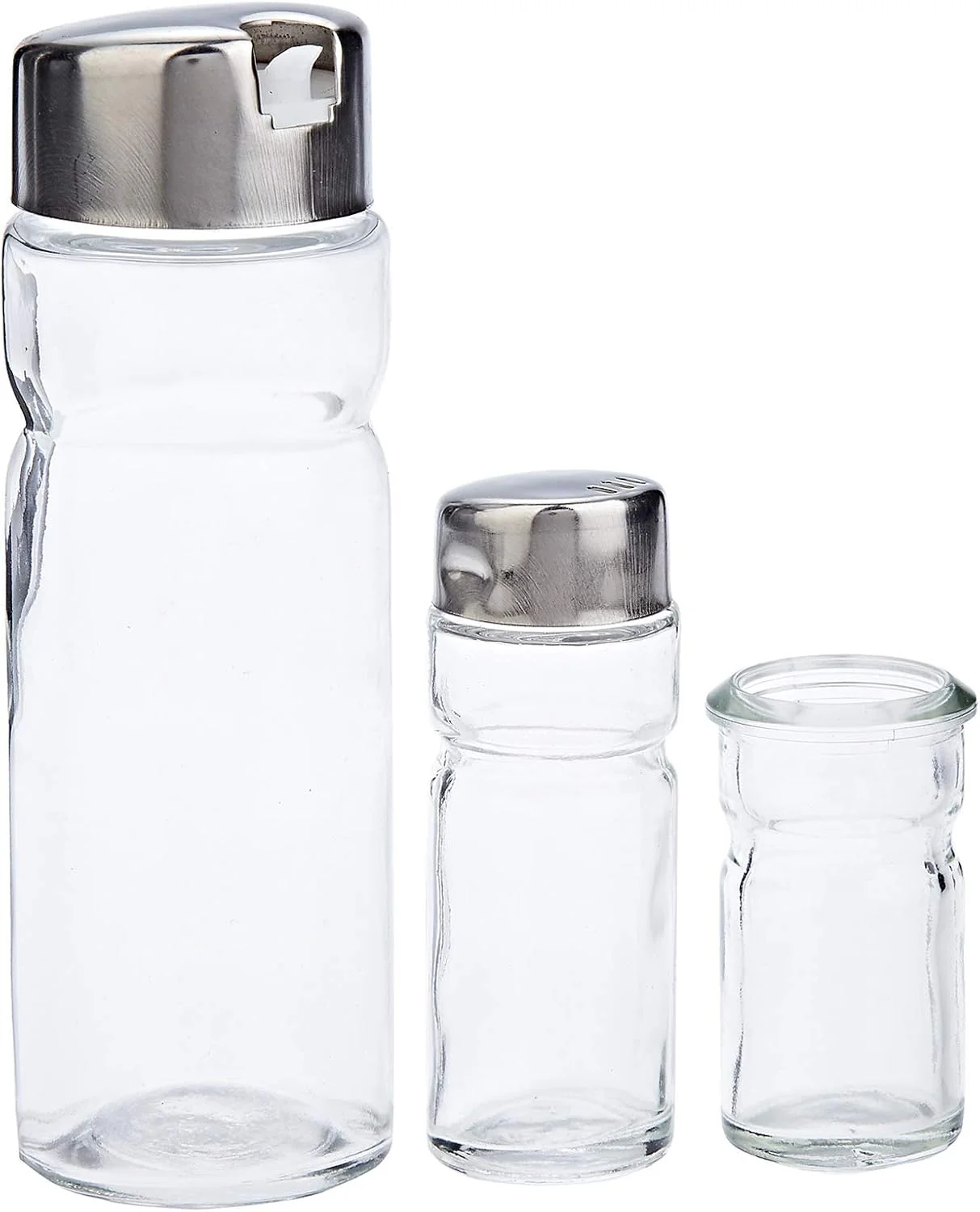 Harmony 83123 Salt And Pepper Shakers And Oil And Vinegar Bottles Set With Metal Stand Set - 5 Pieces - Clear