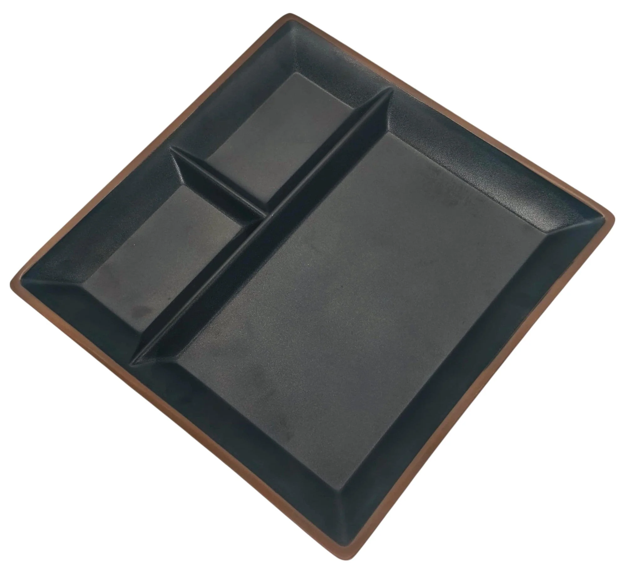 HARMONY Melamine Square 3-Section Serving Plate 26cm*26cm*2cm, Brown/Black