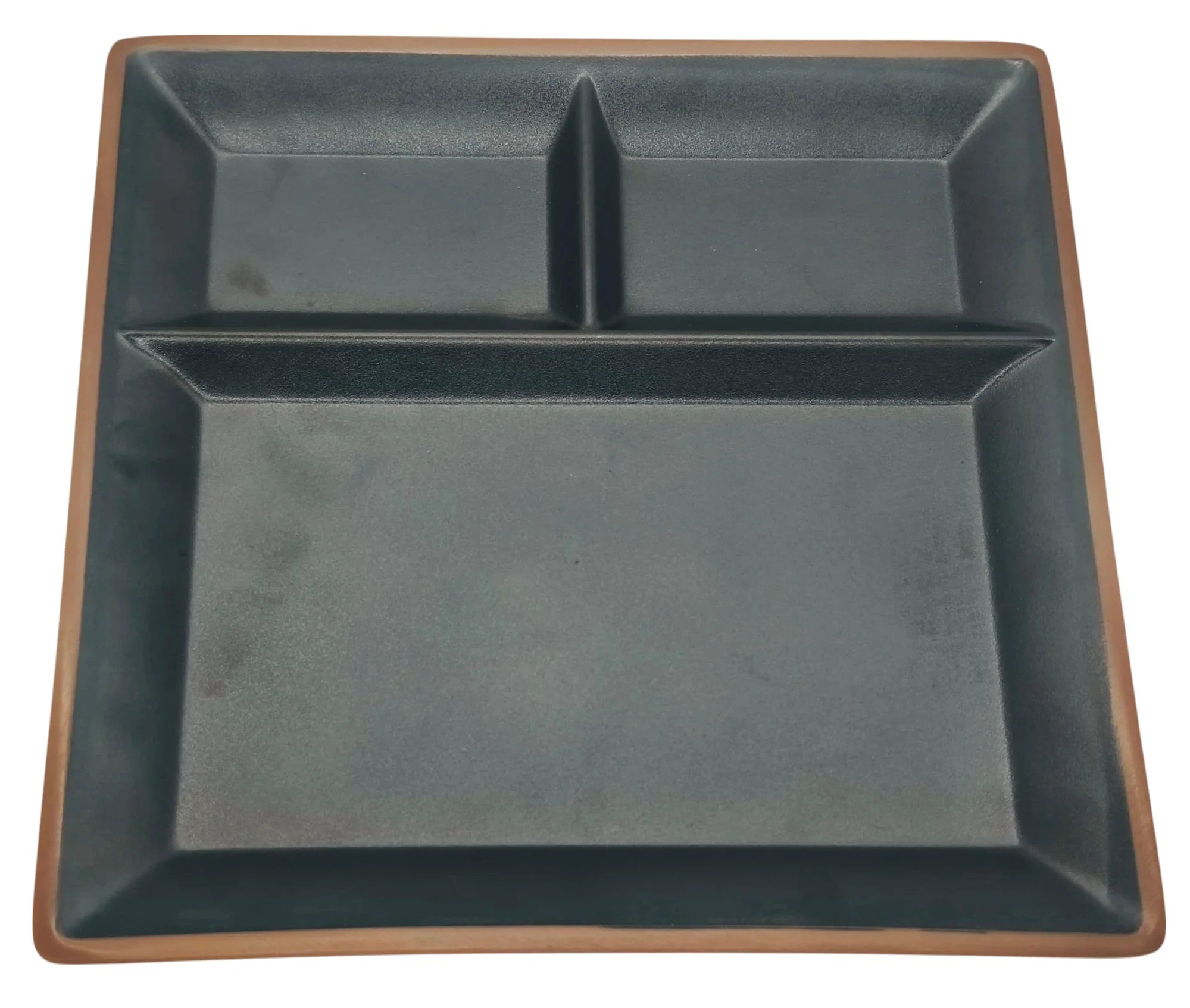 HARMONY Melamine Square 3-Section Serving Plate 26cm*26cm*2cm, Brown/Black - Image 2