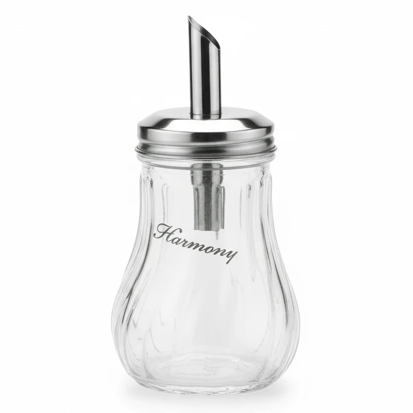 Harmony Premium Glass Sugar Doser  with Rust-Resistant Silver Metal Lid for Kitchen & Tabletop – 250ml