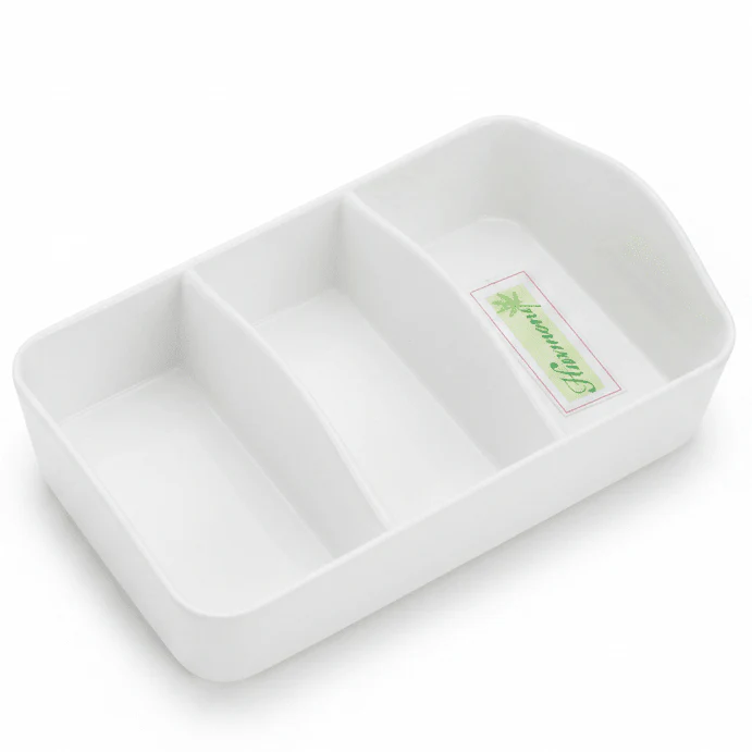 Harmony Premium White 3-Section Melamine Tea Bag Organizer Tray 13×10 cm Kitchen Storage