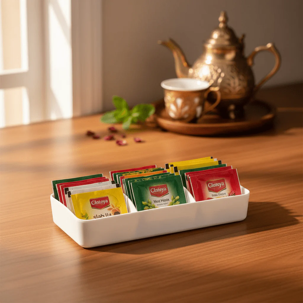 Harmony Premium White 3-Section Melamine Tea Bag Organizer Tray 13×10 cm Kitchen Storage - Image 2