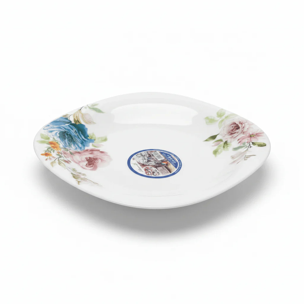 Harmony White Opalware Flat Dinner Plate with Floral Design - 11 Inch - Image 2