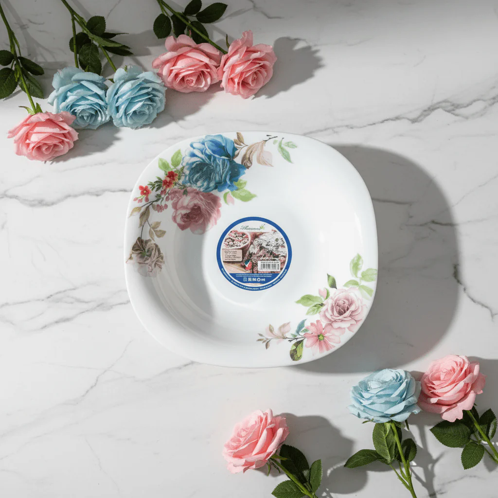 Harmony White Opalware Soup Bowl with Floral Design - 9 Inch - Image 2
