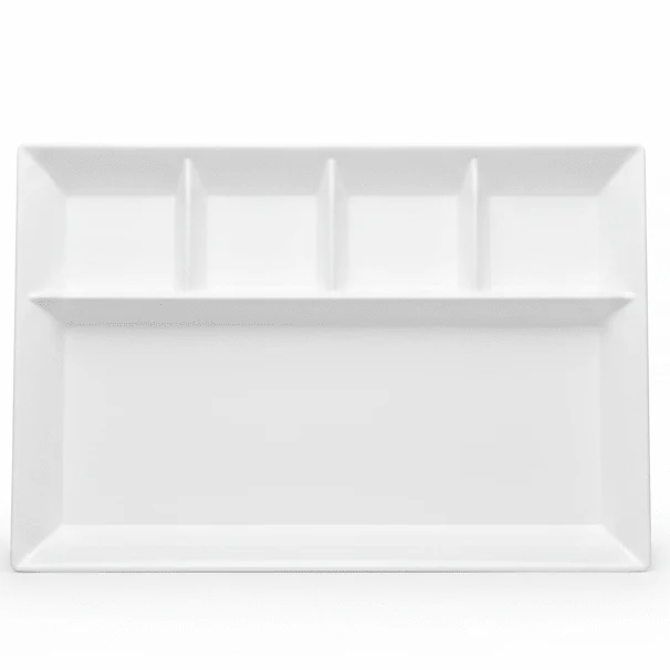Harmony White Rectangular Melamine 5 Portion Serving Plate 43 × 30 cm Large Serving Tray Ideal for Buffet Catering and Family Meals