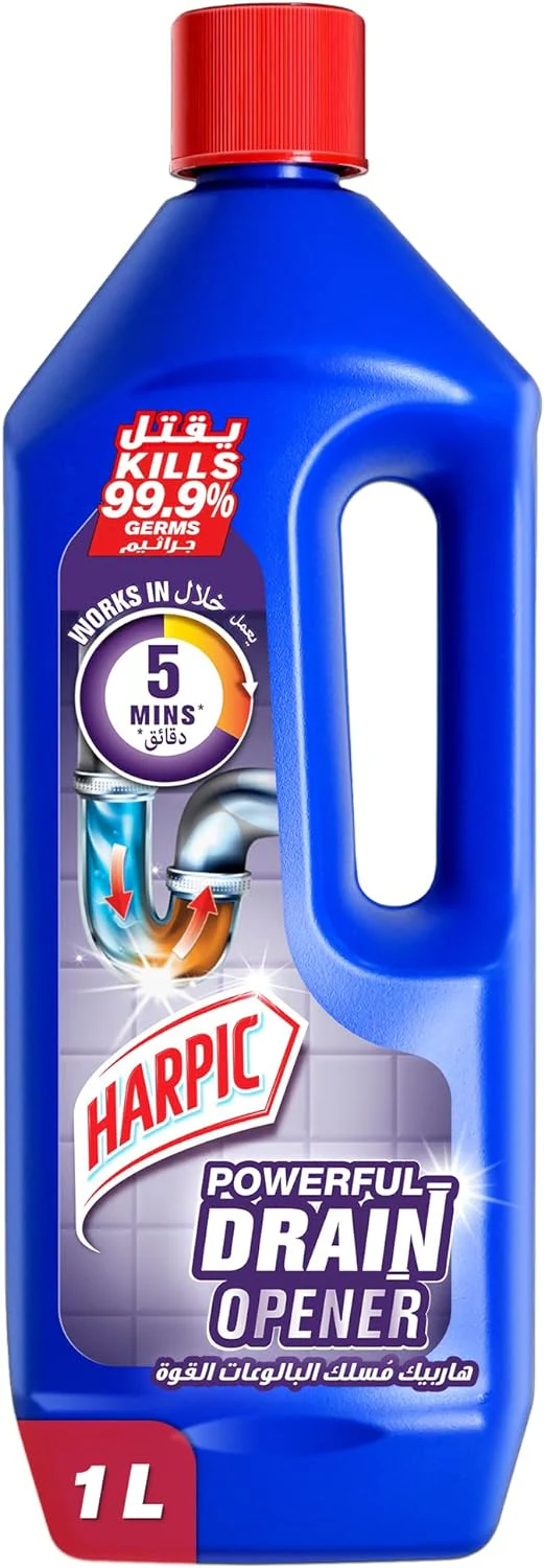 Harpic Powerful Drain Opener Gel for Bathroom, Basins, Toilet & Kitchen Drains, 1L
