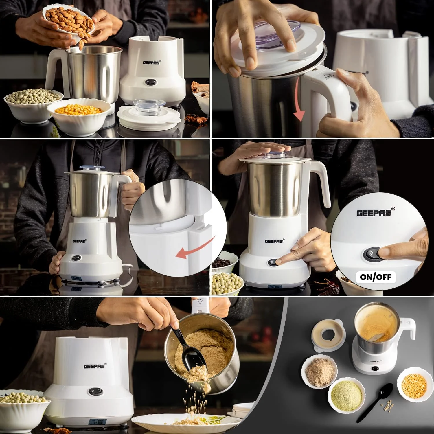 Geepas Coffee Grinder GCG6105 - 450W Electric Grinder | Separate Stainless Steel Blades for Coffee Beans, Spices & Dried Nuts Grinding | Detachable Bowl |Large Capacity Mill - Image 5