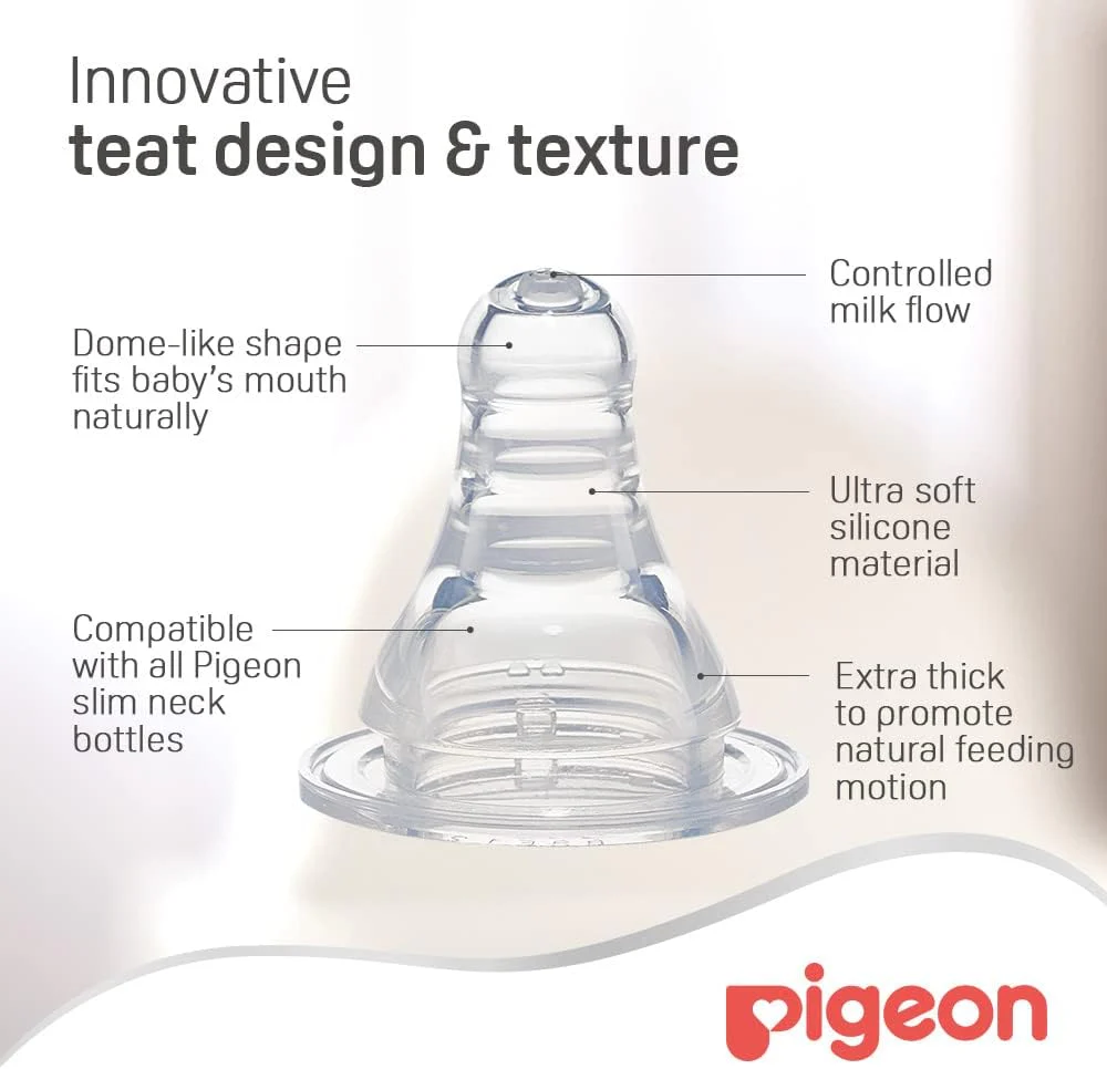 Pigeon Slim Neck Glass Feeding Bottle, White Cap With Handle, Ultra-Soft Silicone, Anti-Colic, Bpa & Bps Free, 240ml, Assorted Color - Image 3