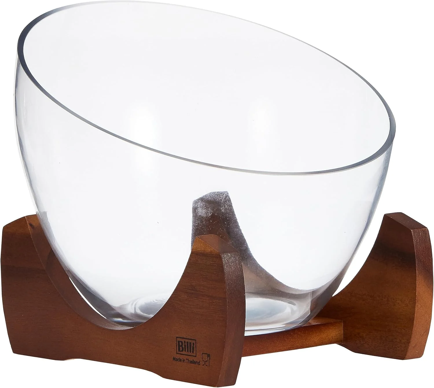 Billi Glass Salad Bowl with Acacia Wood Stand & Servers – 25.7×23.5 cm - Image 2