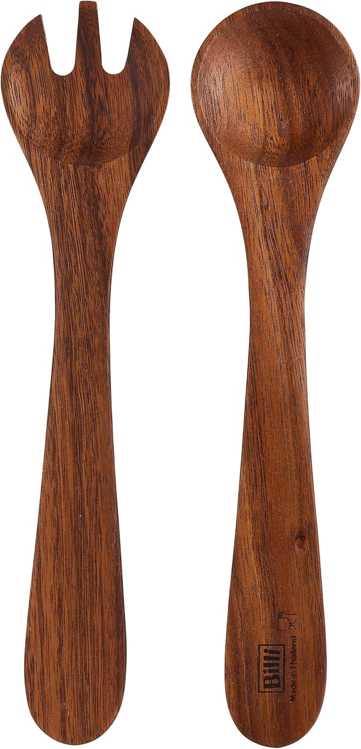 Billi Glass Salad Bowl with Acacia Wood Stand & Servers – 25.7×23.5 cm - Image 3