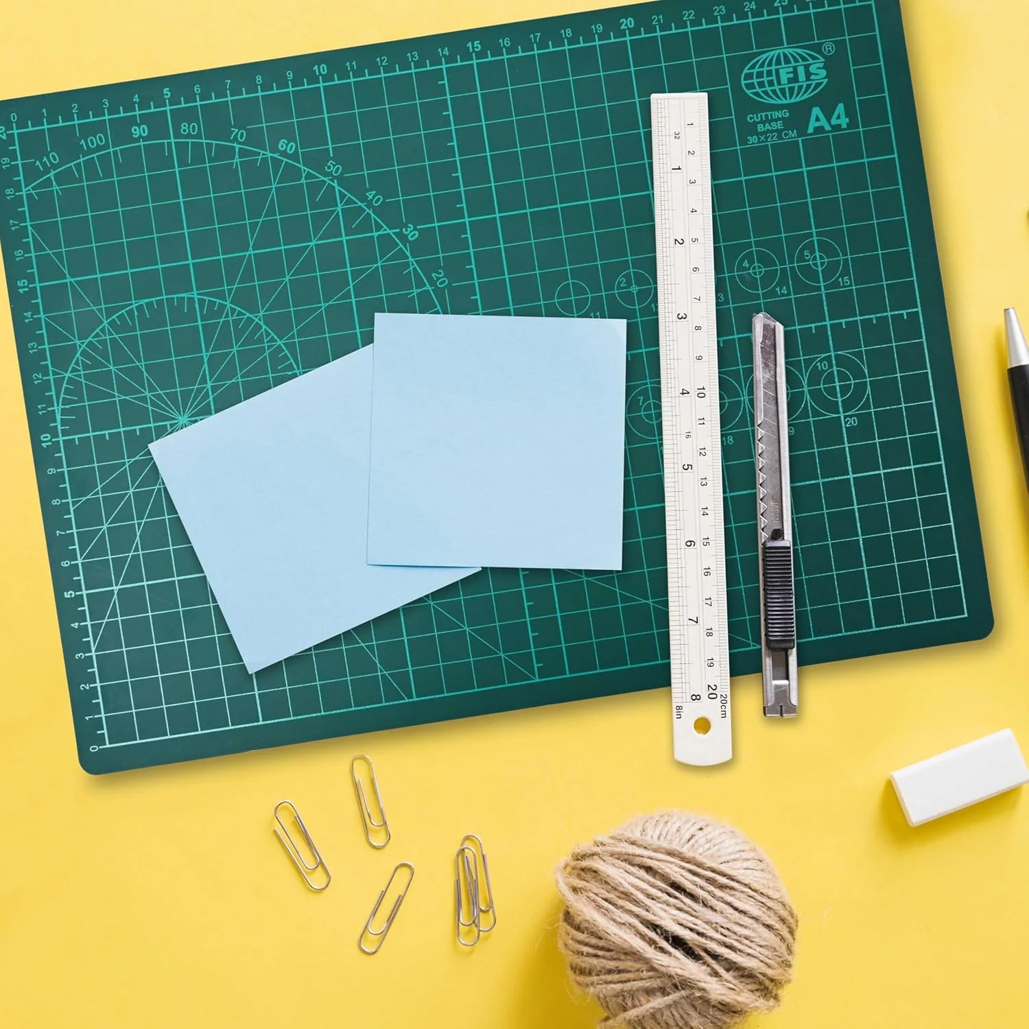 FIS Cutting Mat A4 (210x297mm)– Self-Healing Cutting Base with Grid, Angle & Ruler Lines | Green | FSCUA4N - Image 2