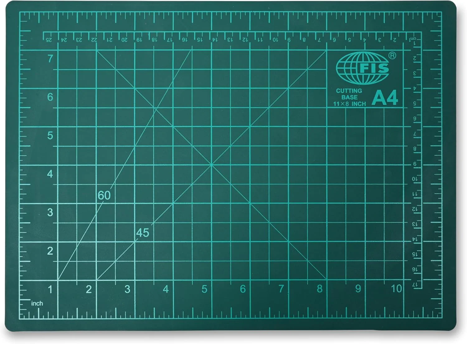 FIS Cutting Mat A4 (210x297mm)– Self-Healing Cutting Base with Grid, Angle & Ruler Lines | Green | FSCUA4N - Image 5