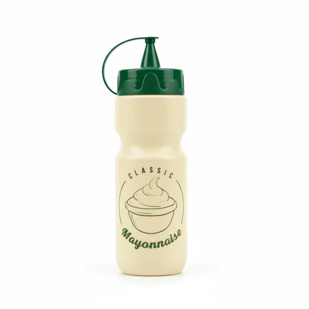 Herevin Plastic Classic Mayonnaise Dispenser Bottle Squeeze Bottle for Mayo, Sauces, and Condiments-660ml-Cream Body With Green Cap