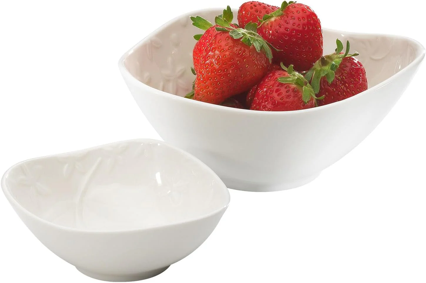 Symphony Orchard Set – 2 White Ceramic Nibble Bowls (10.3×8.7×4.1 cm & 14.3×12.6×6.3 cm)