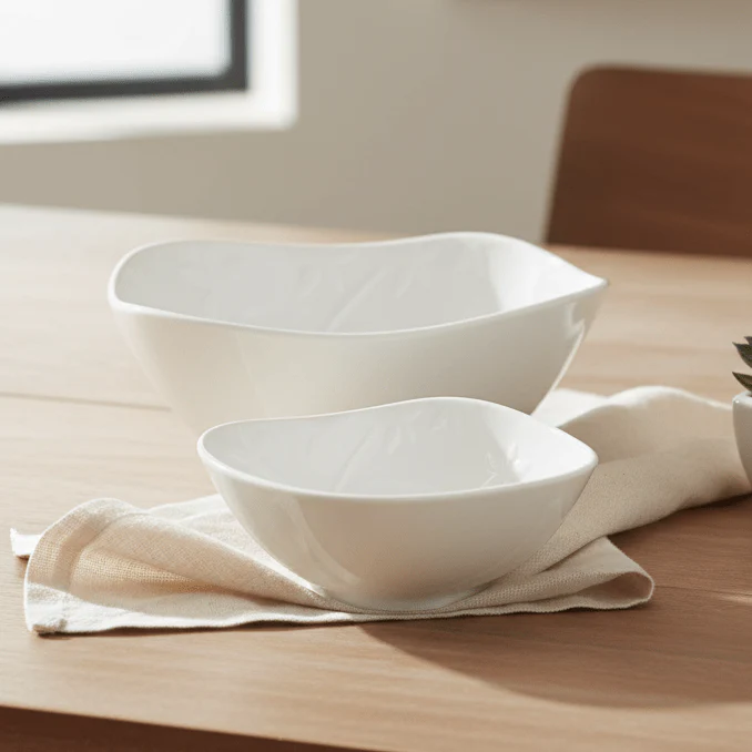 Symphony Orchard Set – 2 White Ceramic Nibble Bowls (10.3×8.7×4.1 cm & 14.3×12.6×6.3 cm) - Image 2