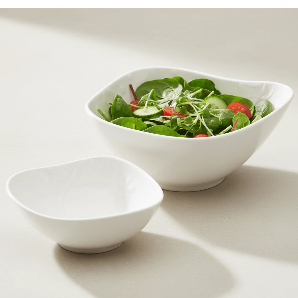 Symphony Orchard Set – 2 White Ceramic Nibble Bowls (10.3×8.7×4.1 cm & 14.3×12.6×6.3 cm) - Image 3