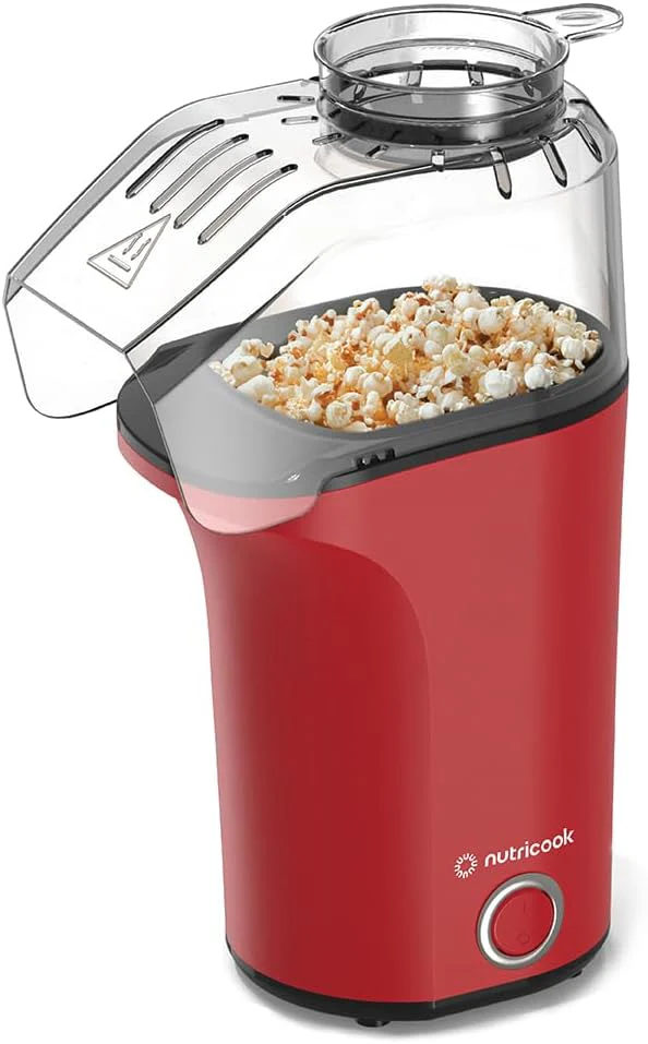 Nutricook Popcorn Maker | 16-Cup Oil-Free Hot Air Popper, Measuring Cup & Butter Melter – NC-PM150R (Red)