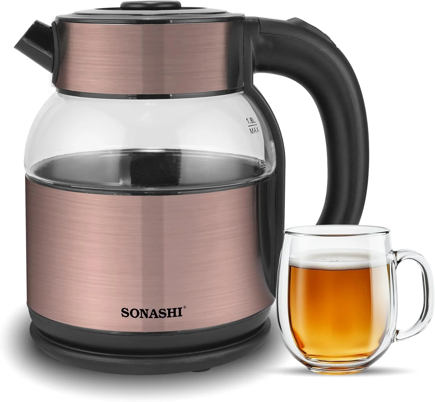 Sonashi 1.8L Cordless Kettle with Boil-Dry Protection, 360° Rotation with Concealed Heating Element, Auto Off When Water Boils with Light Indicator, Kettle for Tea, Water, Noodles, 1500W SKT-1812