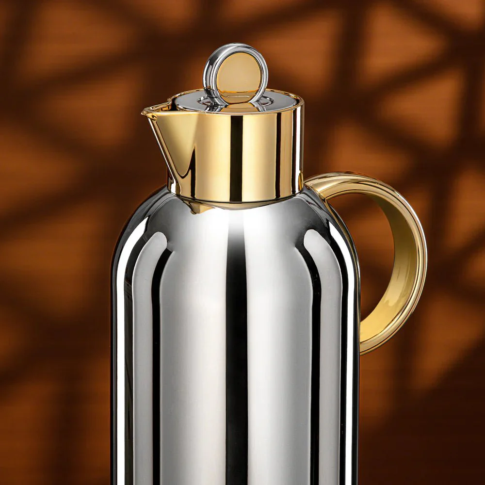 Almarjan Vacuum Flask Set 1L + 1L Silver & Gold - Image 2