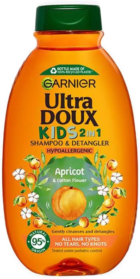 Garnier Ultra Doux Kids 2-in-1 Shampoo & Detangler – Apricot & Cotton Flower | Hypoallergenic | All Hair Types