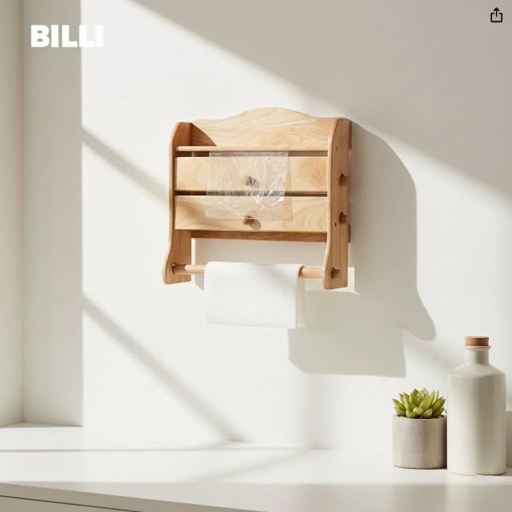 Billi Wooden Wrap Dispenser – Beige | 3-in-1 Kitchen Roll Organizer 11.5*35.5*37 cm - Image 2