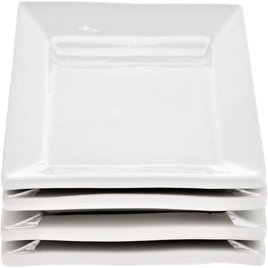 Symphony Collection – Set of 4 White Ceramic Square Plates (25 cm)