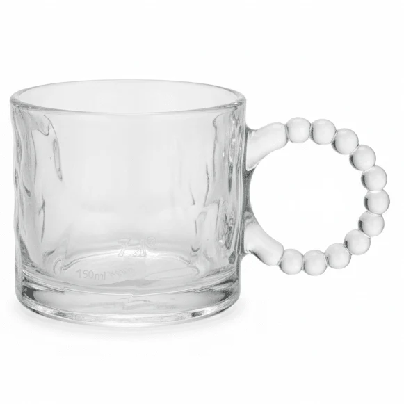 HM Clear Glass Tea Cup with Unique Artistic Handle Design, Minimalist Drinkware 150ml