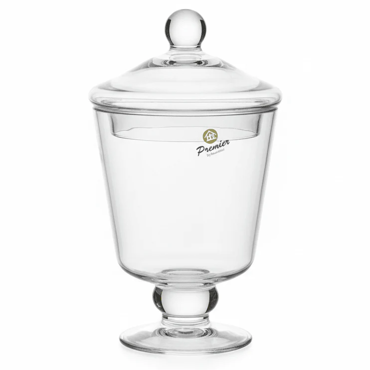 HM Glass Candy Jar with Lid – Classic Transparent Storage Container for Sweets & Snacks – 18x12 cm